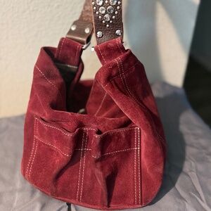 Tylie Malibu Burgundy Maroon Suded Utility Handbag EUC